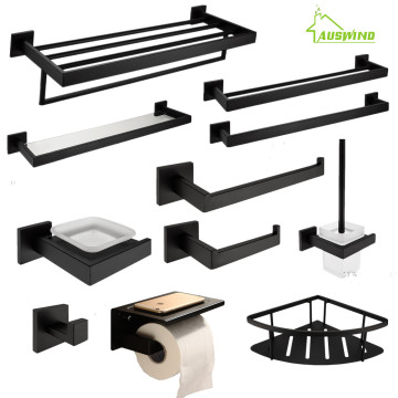 AUSWIND black Modern 304 Stainless Steel Bathroom Hardware Set Black Oiled Bronze Square base Wall Mount Bathroom Accessories