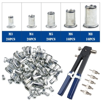 86Pcs Household Repair Tools Set M3-M8 Blind Hand Rivet Nuts Threaded Insert Rivet Tool Riveter Gun with Nutsert Riveting