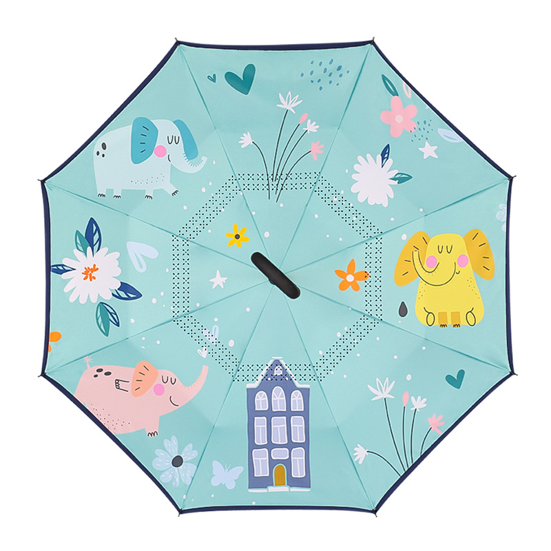 Children's Cartoon Cute Umbrella Reverse Umbrella Hand-free Sunny Rain Dual-purpose Umbrella Student Long Handle Double Umbrella