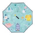 Children's Cartoon Cute Umbrella Reverse Umbrella Hand-free Sunny Rain Dual-purpose Umbrella Student Long Handle Double Umbrella