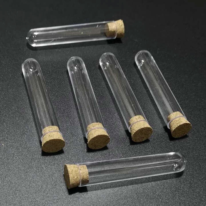 Free shipping 200pcs/lot 12x75mm Hard Plastic test tubes with cork stopper for kind shcools/university experiments