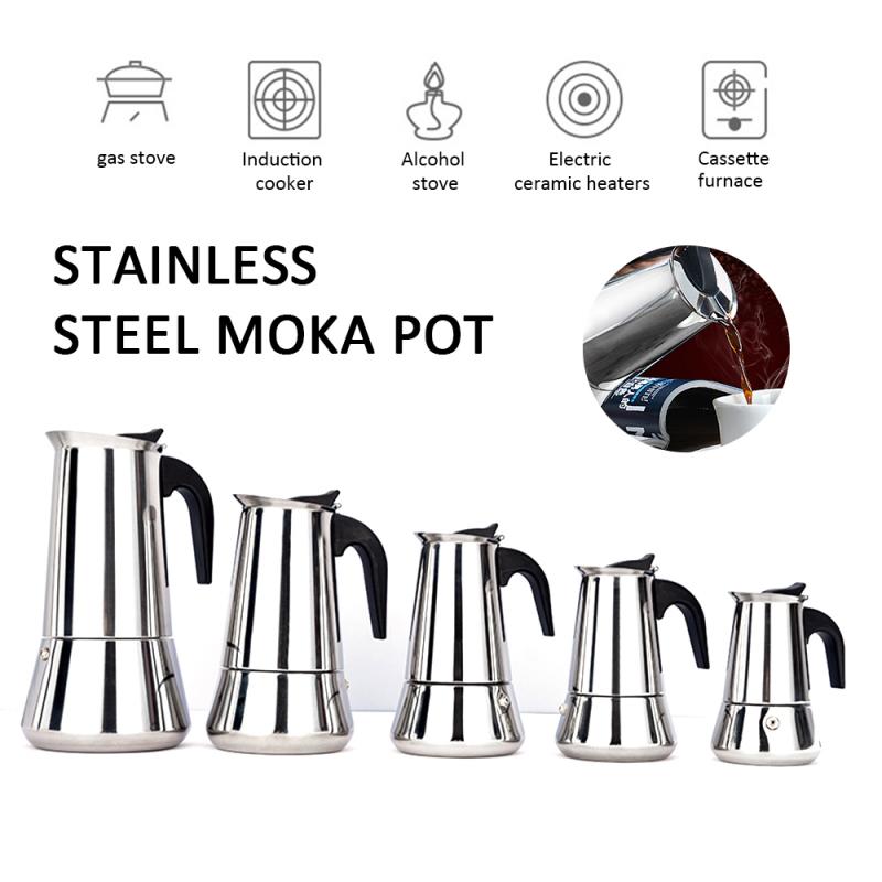 New Stainless Steel Mocha Coffee Pot Italian Coffee Maker Portable Coffee Kettle Kitchen Tools Stovetop Percolator Espresso Pot