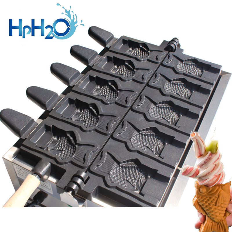Commercial electric 5 pcs open mouth taiyaki maker ice crem cone taiyaki machine waffle cone maker waffle cone iron plate oven