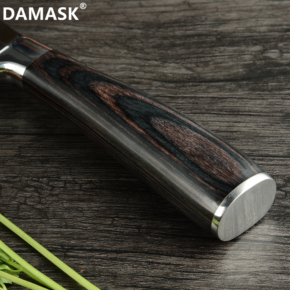 DAMASK Stainless Steel Knife 8 inch Bread Knife Color Wood Handle Laser Damascus Pattern Kitchen Knives Tool With Knife Sheath