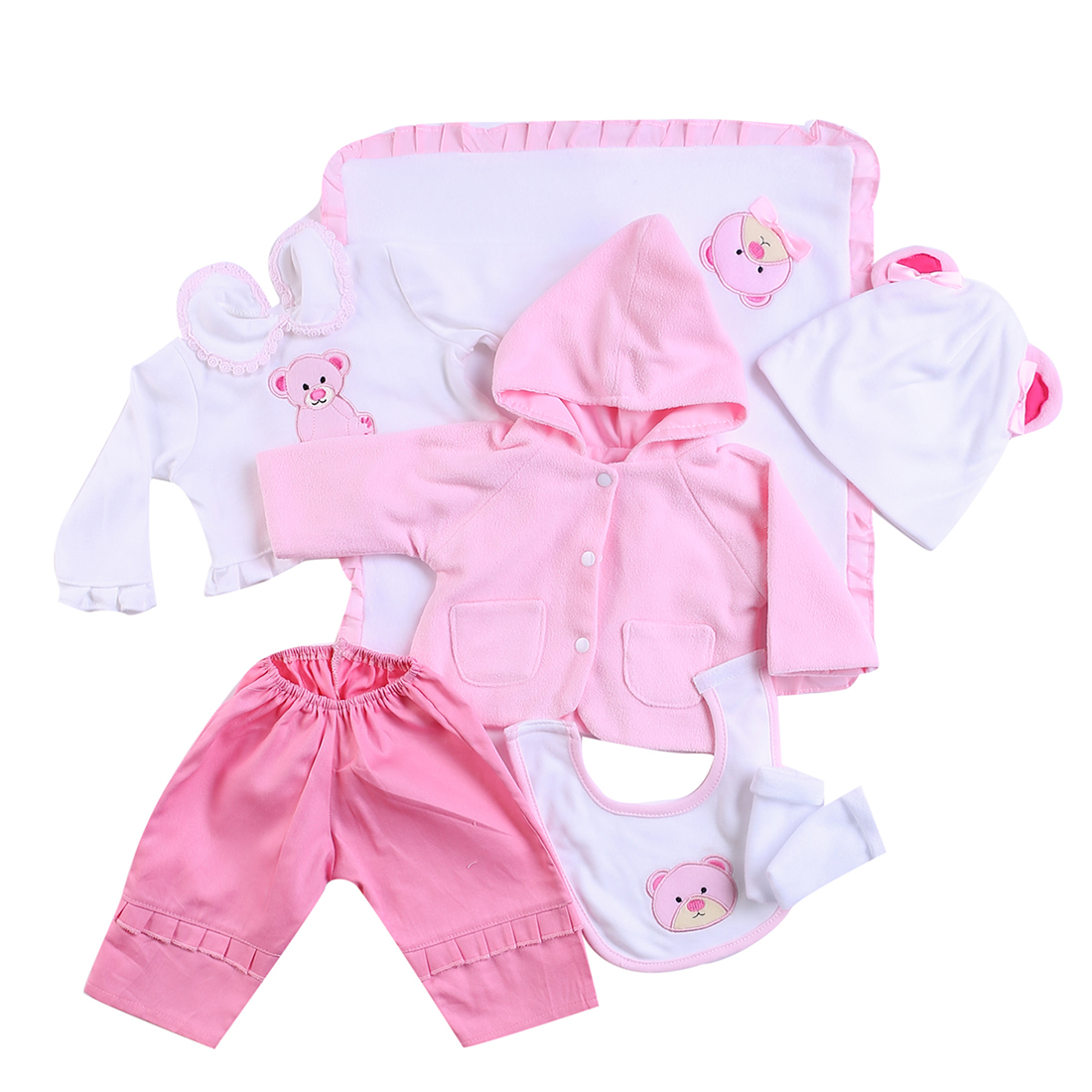 Reborn Baby Doll Accessories Pink Little Bear Pattern Clothes Set For 20-22 Dolls Toy For Children Educational Toy Birthday Gift