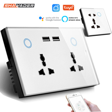 WIFI Smart USB Wall Socket Universal Electrical Plug Outlet 15A Power Touch Switch Wireless Charge Work with Alexa Google Home