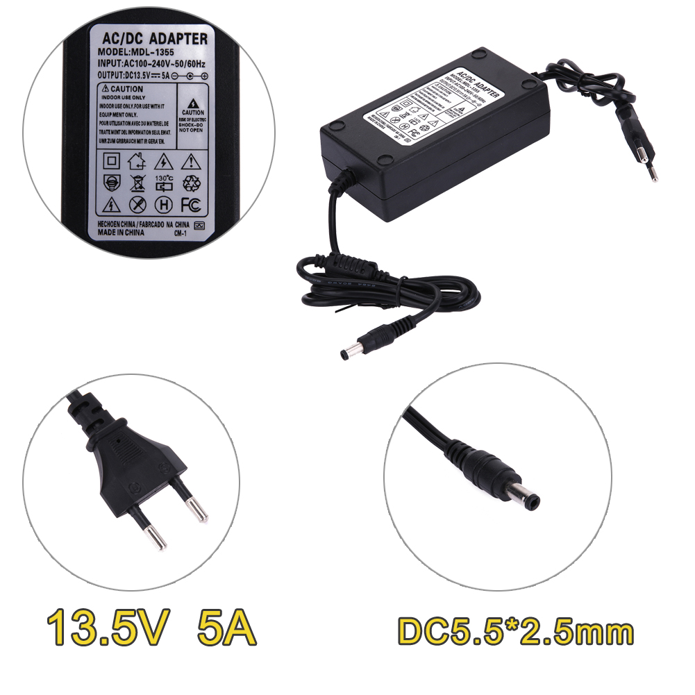 Universal 13.5V 5A AC to DC Power Supply Adapter Dual Cable Converter 5.5x2.1-2.5m Light Monitor Device Electronic Instrument