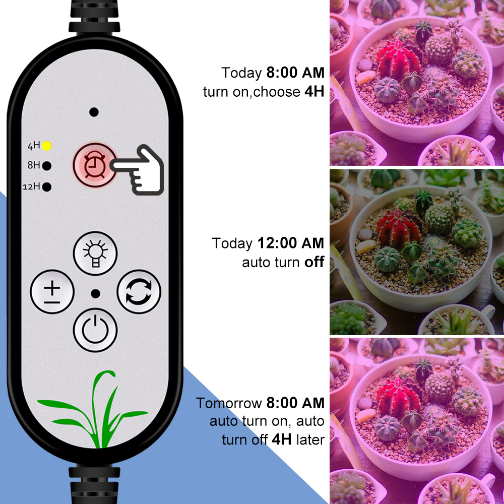 BiaRiTi Indoor Smart Timing Clip Plant Light LED Full Spectrum Flower Seed Phyto Grow Lamp LED Hydroponics Seedling Fito Lampada