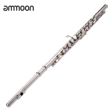 Western Concert Flute Silver Plated 16 Holes C Key Cupronickel Woodwind Instrument with Cleaning Cloth Stick Bag