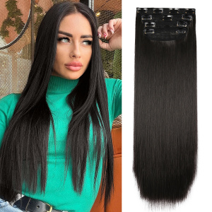 Long Straight Heat Resistant Double Drawn Synthetic Clip In Hairpieces With 4Pcs/Set 11 Clips Synthetic Hair Extension Clip In