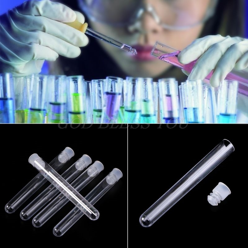 50Pcs/Pack 12x100mm Transparent Laboratory Clear Plastic Test Tubes Vials With Push Caps School Lab Supplies Drop Shipping