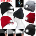 HOT SALES!!! Unisex Warm LED Light Battery Powered Beanie Hat Cap for Outdoor Hunting Camping Woolen Yarn Cap with flashlight