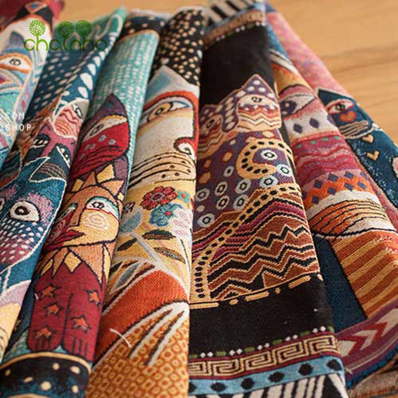 Chainho,Yarn Dyed Jacquard Polyester Cotton Fabric For DIY Sewing,Cushion,Pillow,Bags Material,2 Pieces,48x48cm