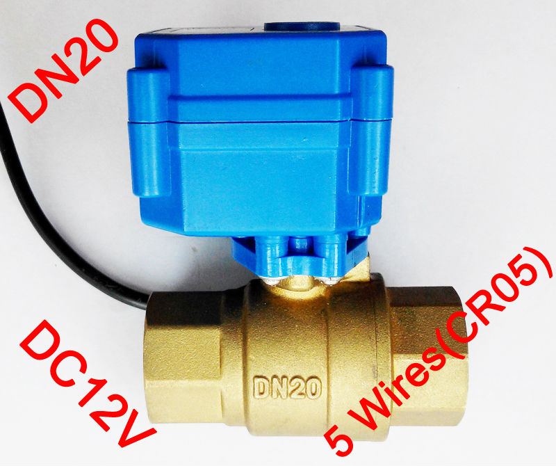 3/4" Brass electric actuated valve , DC12V morotized valve 5 wire (CR05) control, DN20 Electric valve with position feedback