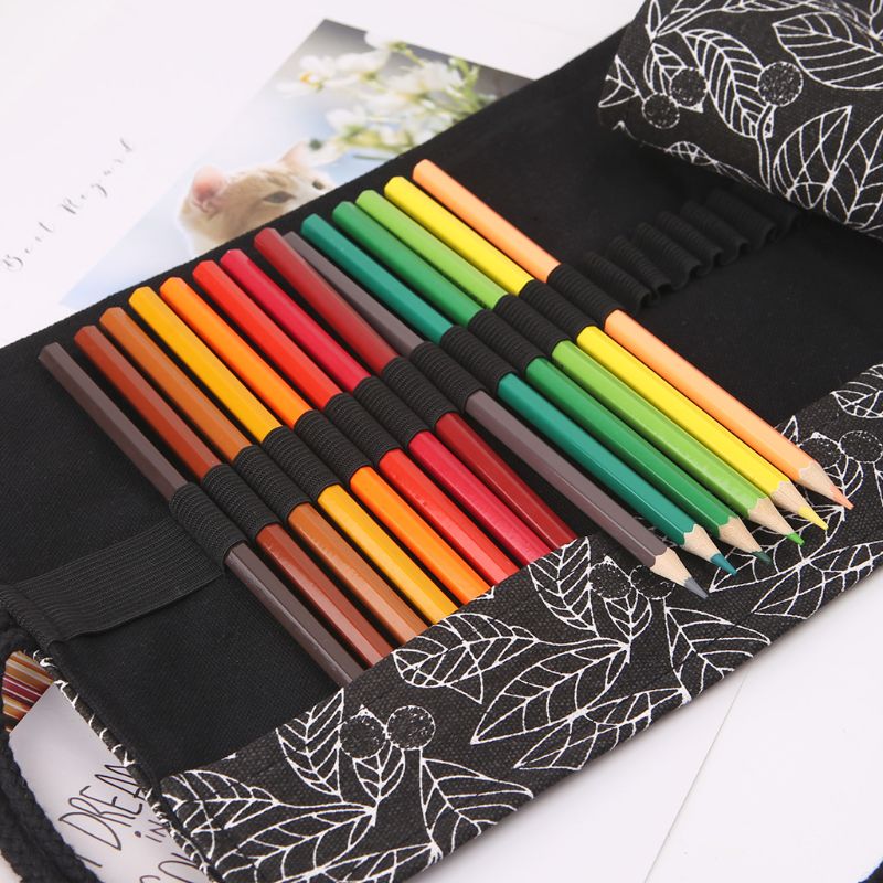 Beautiful 12/24/36/48/72 Holes Canvas Roll Up Pencil Bag Pen Curtain Makeup Brush Storage Bag Box For Girls Boys Stationary bags