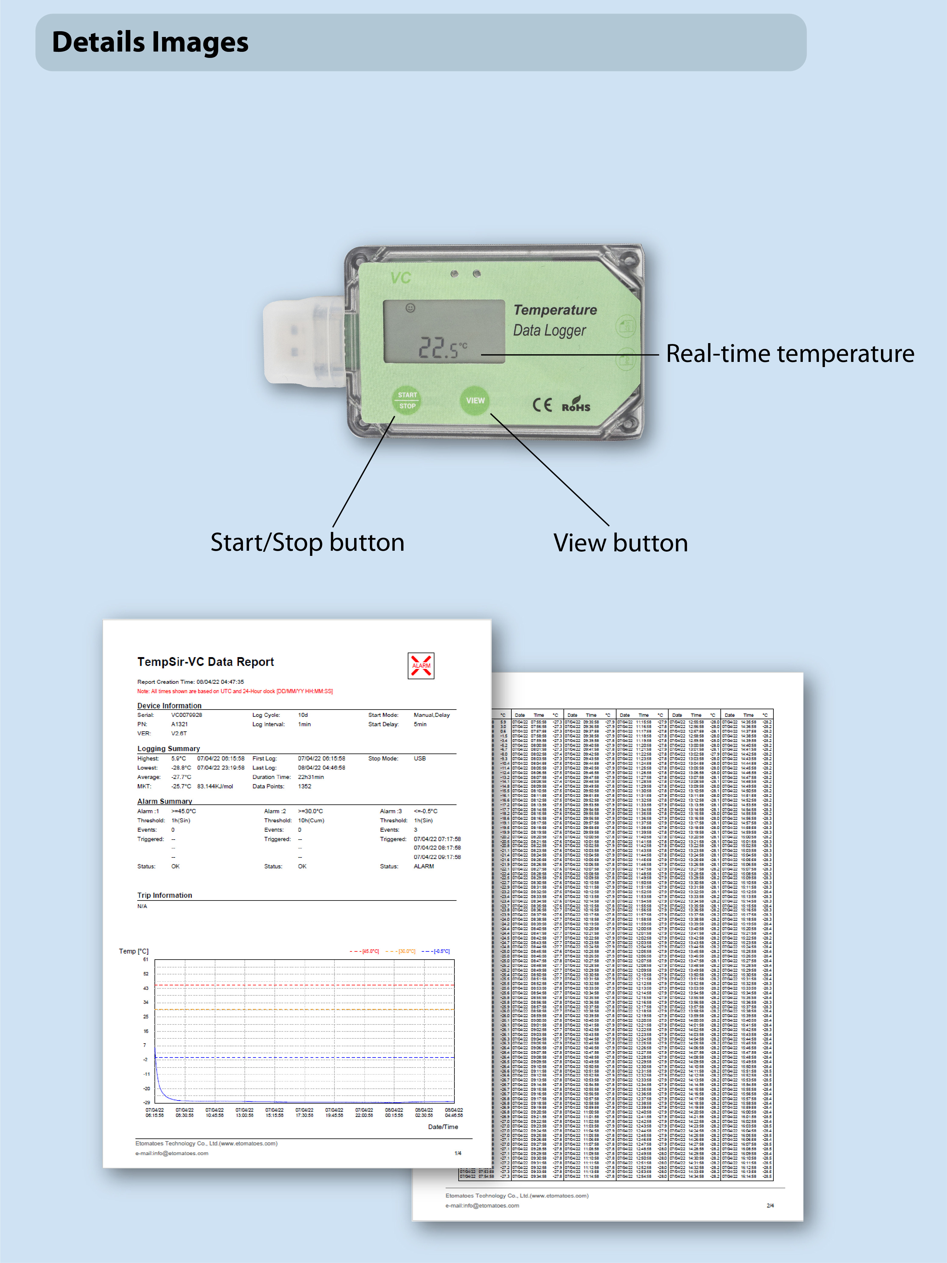  single use pdf USB Temperature data logger
