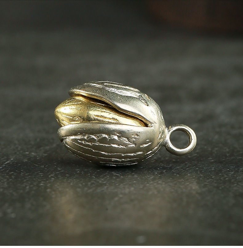 retro Handmade Brass creative pistachio nut craft DIY ornament Miniature Keychain ring Pendant accessories a3877