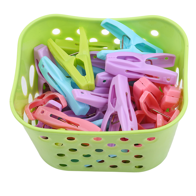 30PCS Plastic Clothes Pegs Laundry Clothespin Storage Organizer Quilt Towel Clips Large Spring With Basket Travel Accessories