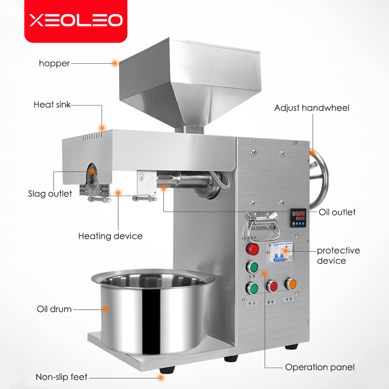 XEOLEO Oil press machine Peanut oil presser Commercial Stainless steel oil extractor use for Sesame/Almond/Walnut/Rapeseed 1800W