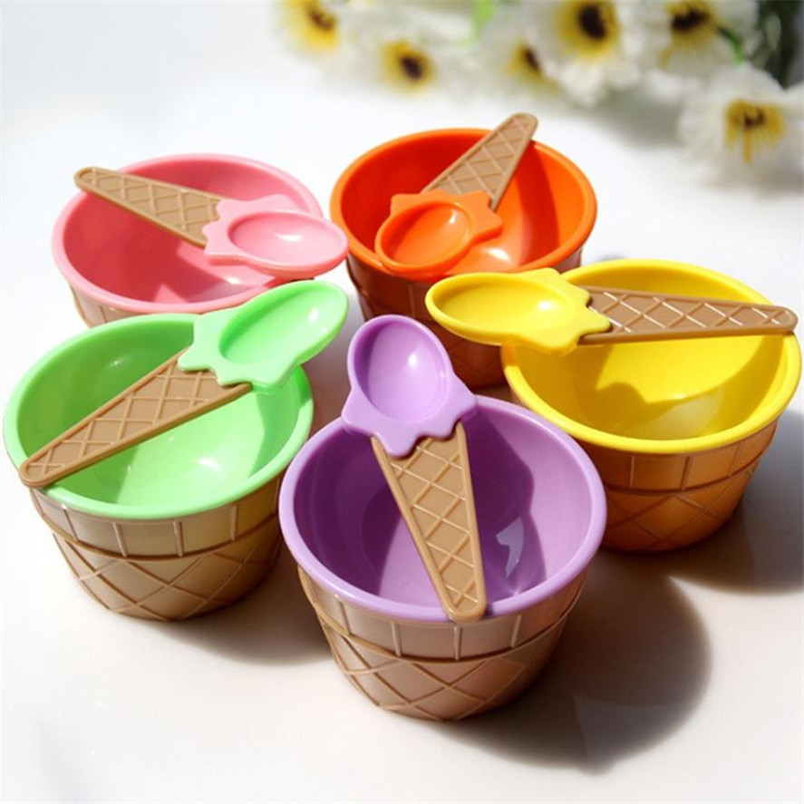 New 1Set Kids Ice Cream Bowl Spoon Set Durable Children Gifts Lovely Dessert Bowl DIY Ice Cream Tools icecream bowl+spoon
