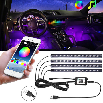 4X Car Interior Decoration Light Strip LED RGB Atmosphere Lights Neon With USB APP Music Control Car Foot Lamp Ambient Llight