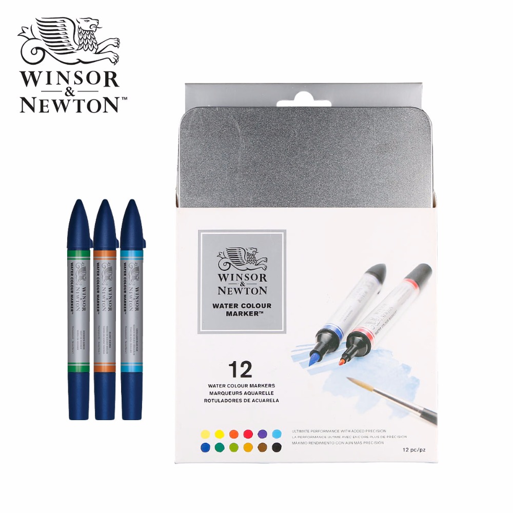 Winsor & Newton Watercolor Marker Pen Set Soft Water Colour Brush Markers 6 Colors 12 Colors Cotman Ink