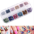 Set of 12 the crystal stone high-quality to gel nail resin in rhinestone with various size color cases Set rhinestone nail parts