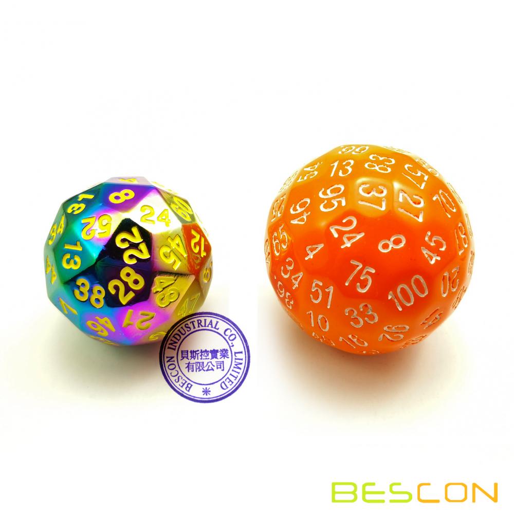 Bescon New Fantasy Iridescent Solid Metal 60 Sides Dice, Rainbow Metallic D60