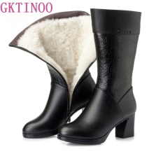 GKTINOO Winter Boots Wool Fur Inside Warm Shoes Women High Heels Genuine Leather Shoes Platform Snow Boots Footwear Botas