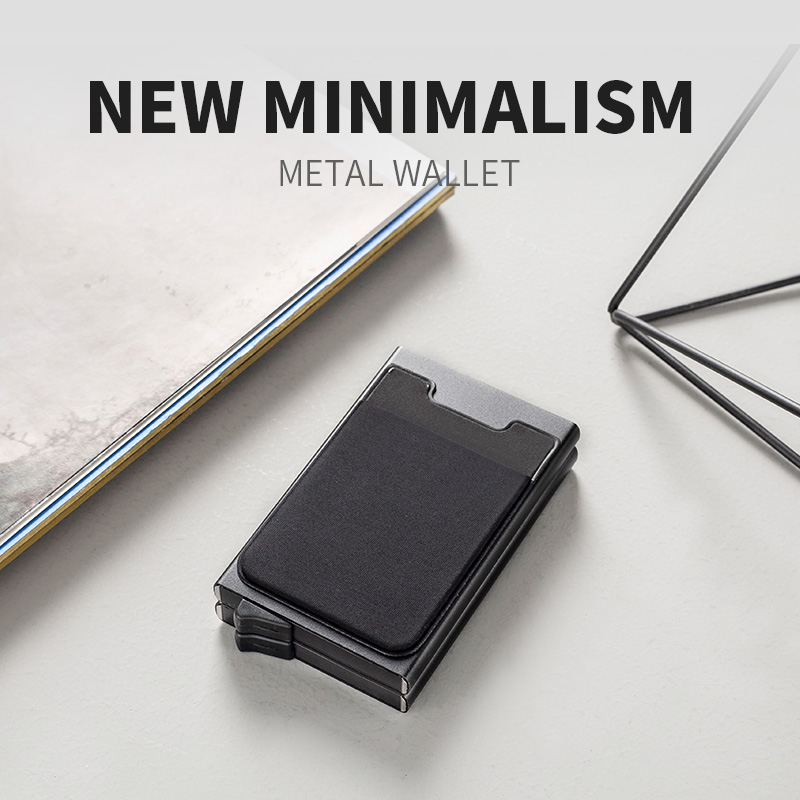 2020 Aluminum Wallet With Elasticity Back Pouch ID Credit Card Holder RFID Mini Slim Wallet Automatic Pop up Credit Card Case