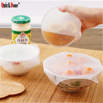 QuickDone 4pcs Silicone Stretch Lid Food Fresh Reusable Suction Bowl Cooking Pot Wraps Seal Vacuum Cover Cookware Parts CKC1010