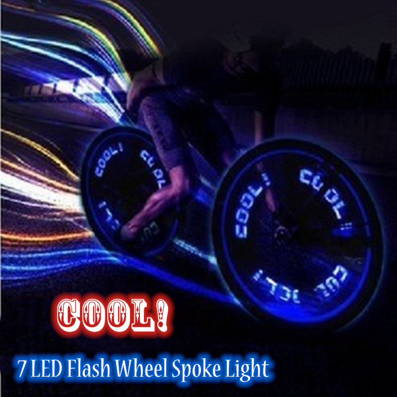 Bicycle Wheel Spoke LED Light Lamp Cycle Tyre Tire Wheel Valve 7 Flash Light with Bright Bike Words Cycling Light Accessories