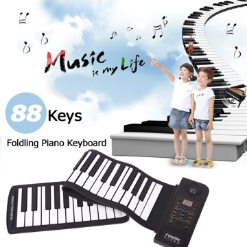 Electronic Organ PU88M 88 Keys MIDI 128 Tones Electronic Organ Roll Up Folding Piano Built-in Speaker for Kids