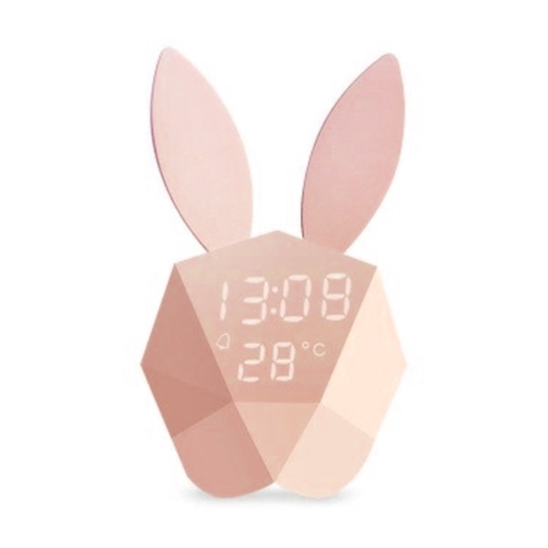 Multifunctional USB Smart Alarm Clock Simple Design Cute Rabbit Head USB Rechargeable Table Digital Clock for Home Decor