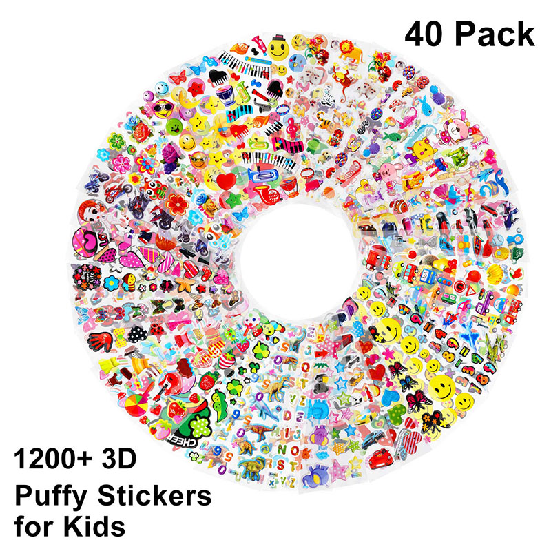 Kids Stickers 40 20 Different Sheets 3D Puffy Bulk Stickers for Girl Boy Birthday Gift Scrapbooking Teachers Animals Cartoon