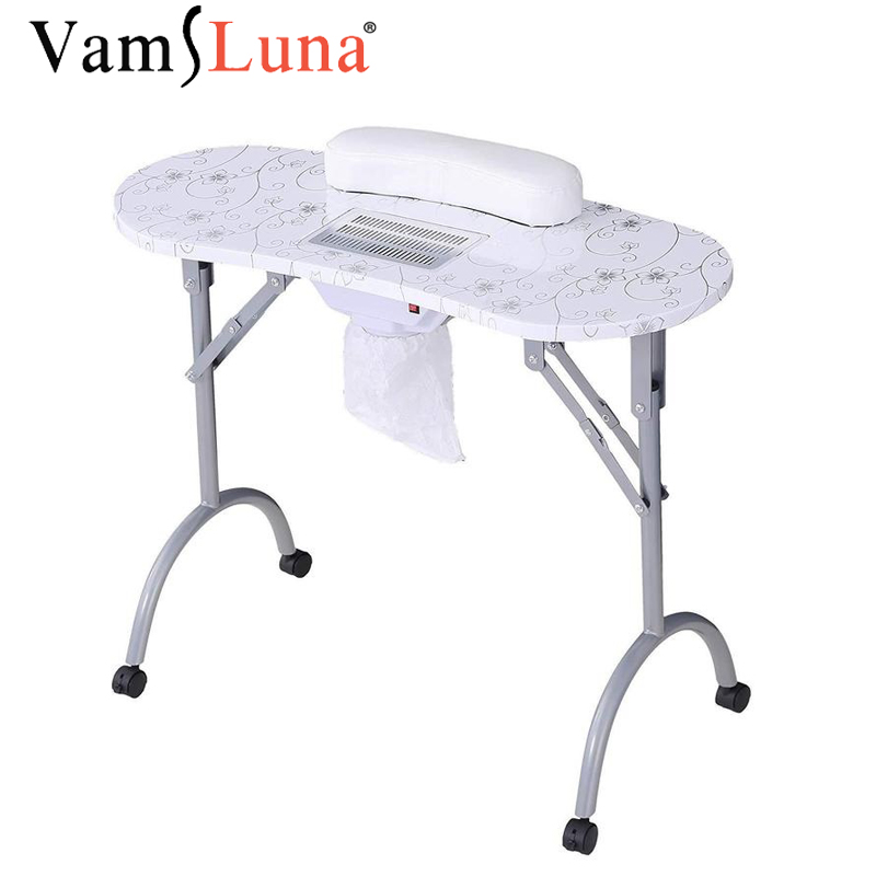 Nail Dust Collector Desk Portable MDF Manicure Table With Nails Vacuum Cleaner Wrist Cushion Nail Art Beauty Salon Desk