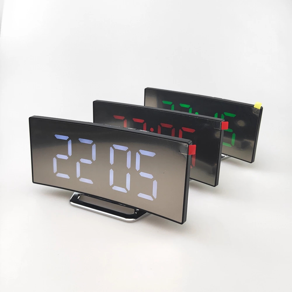 Digital Alarm Clocks In Different Colors With Curved Dimmable LED Display Luxury Design, Essential For Home Decoration