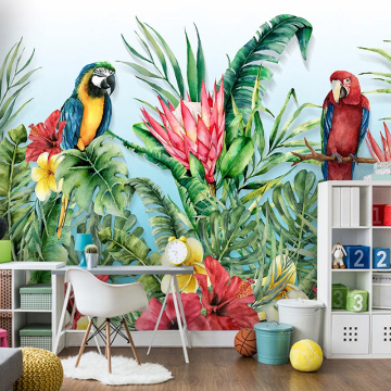 Custom Mural Tropical Plant Flower Bird Parrot Fresco Bedroom Living Room Sofa TV Background Wall Decoration Painting Wallpaper