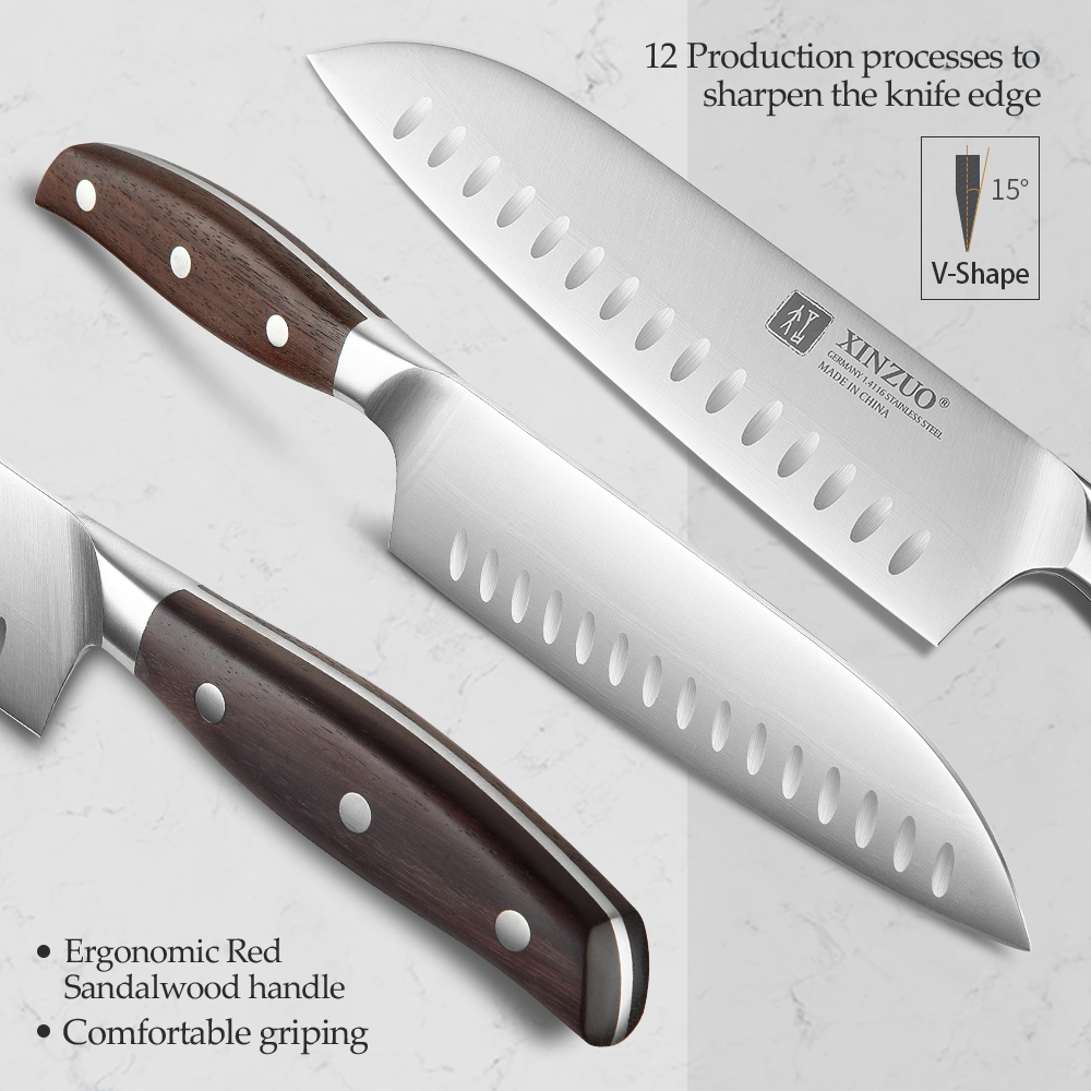 XINZUO 7 inch Santoku Knife GERMAN DIN1.4416 Steel Kitchen Knife Sharp Stainless Steel Japanese Style Chef Knives Kitchen Tool