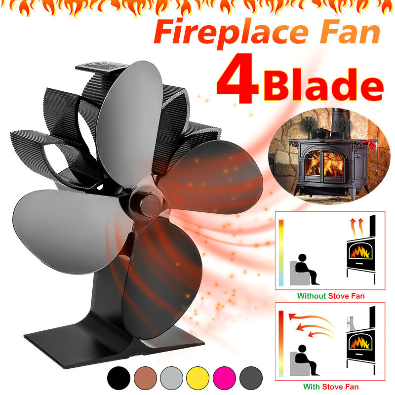 Hot Heat Powered Stove Fan 4 Blades Fireplace Silent Portable for Wood Log Fire Burning D6