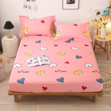 1pc Bed Sheet Cotton Pink Color Cute Heart Printed Fitted Sheet for Kids 100%Cotton Fitted Bed Sheet on Elastic (no pillowcase)