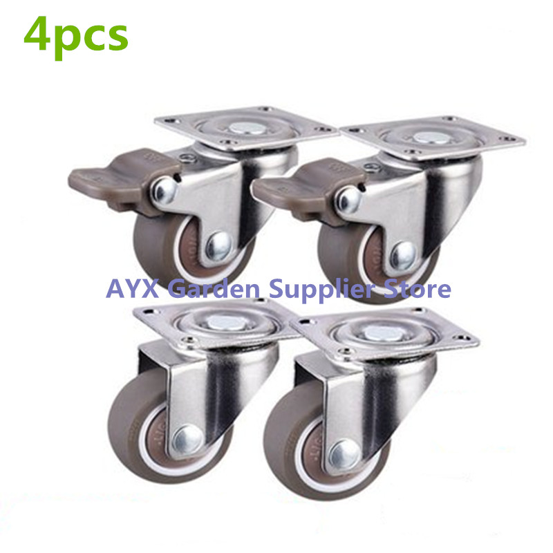 4pcs Furniture Casters Wheels Soft Rubber Swivel Caster Silver Roller Wheel For Platform Trolley Chair Household Accessori