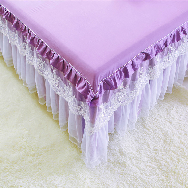 Princess Style Lace Multi-Layer Ruffled Bedding Bed Skirt Twin Full Queen King Coverlet Romantic purple Bed Skirt pillowcase set