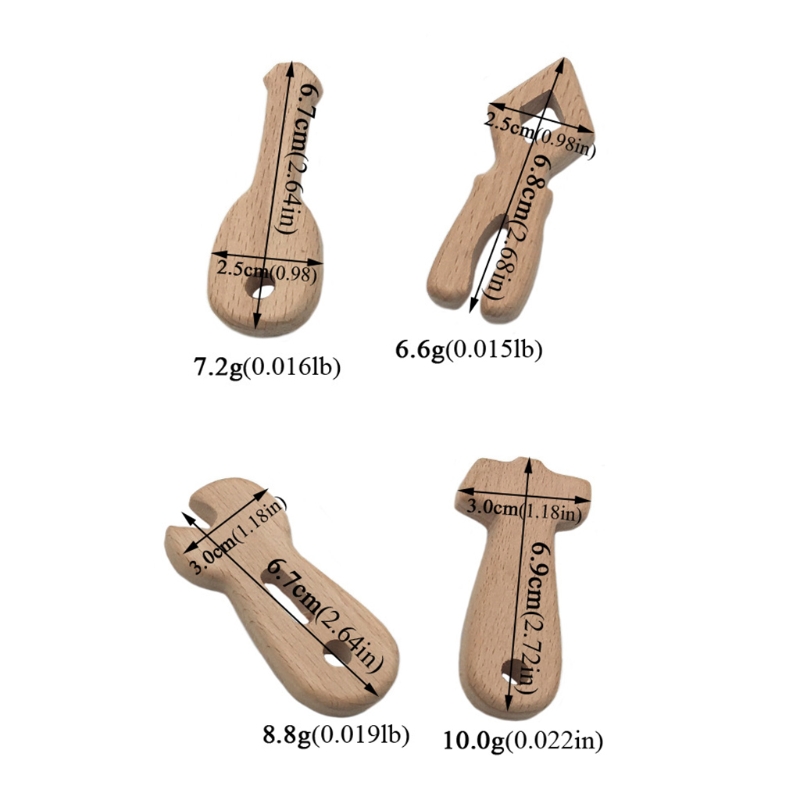 OOTDTY 4PCS/SET Baby Wood Teether Tools Shape Safe Teething Nursing Natural Wooden Toy Organic DIY Pendant Gift Infant Oral Care
