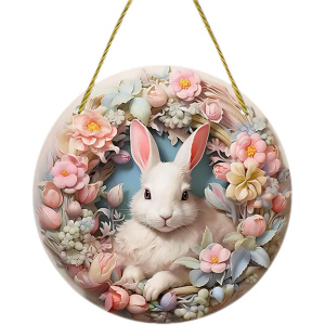 Floral Wreath White Rabbit Acrylic Suncatcher