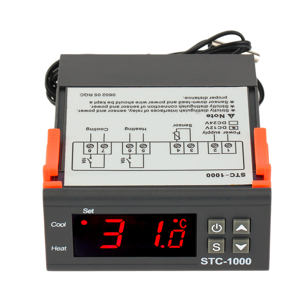 STC-1000 10A AC/DC 12V 24V 110V 220V Two Relay Output Digital Temperature Controller Thermostat -50~99C 1m Sensor for Incubator