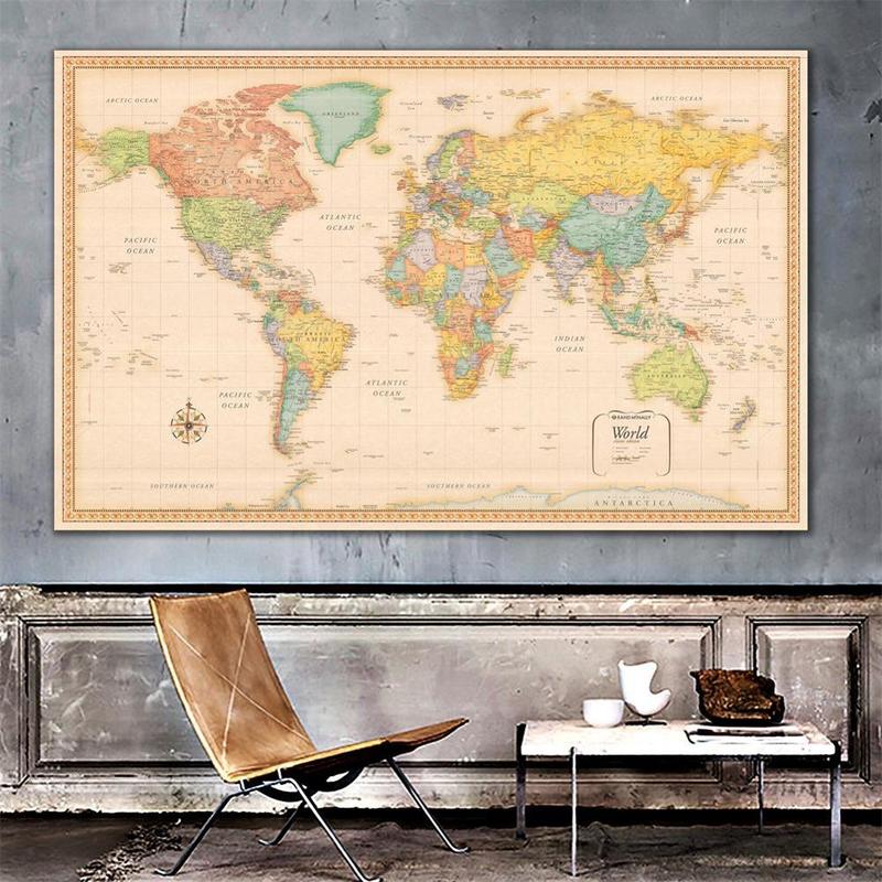 150x100cm World Map Classic Edition Non-woven Spray Map Without National Flag Vintage Posters Painting Education Office Supplies