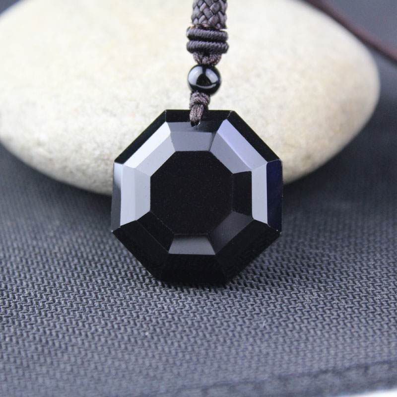 KYSZDL Drop shipping natural obsidian carved polyhedron pendant Lucky Love Crystal Jewelry With Free Rope for men and women gift