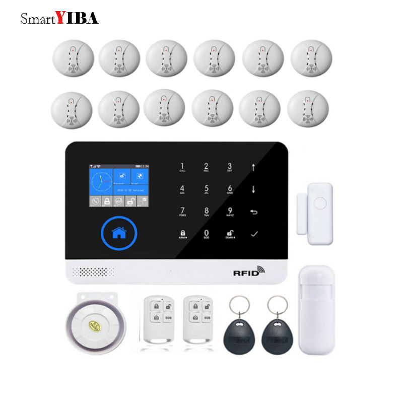 SmartYIBA WIFI RFID APP Smoke Fire Detector Sensor Alarm Kits Wireless GSM Alarm Remote Security Protection System Home Alarm