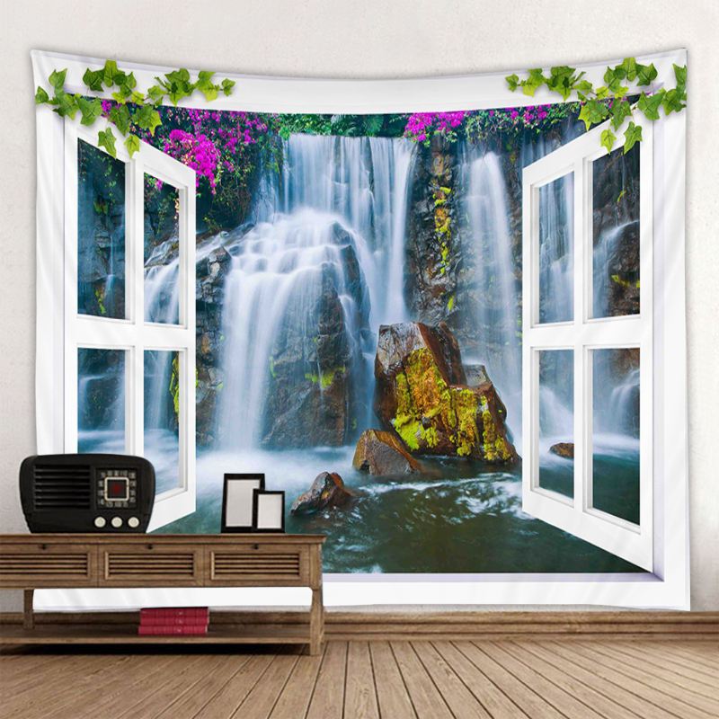 3D window scenery decoration tapestry dormitory bedroom background wall decoration tapestry holiday party decoration tapestry